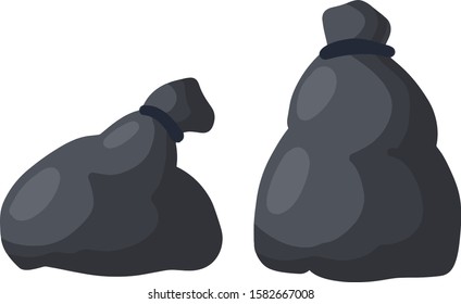 Black trash bag and trash. set of objects. Processing of wastes. Cartoon flat illustration. problem of ecology and junk. Plastic packaging