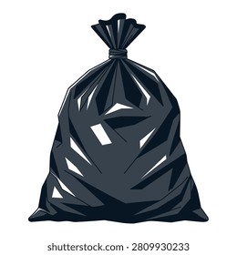 Black Trash Bag Vector Illustration Tied Plastic Garbage Sack Graphic