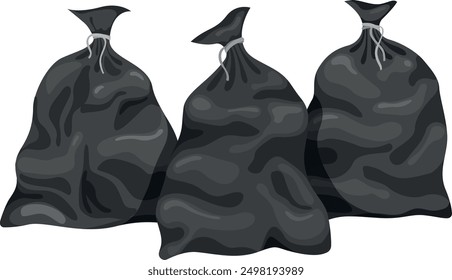Black trash bags icon. Cartoon garbage waste