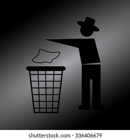 Black Trash bin or trash can with human figure symbol in vector 