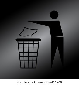 Black Trash bin or trash can with human figure symbol in vector
