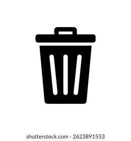 Black Trash Bin with Folded Lid Outline Icon