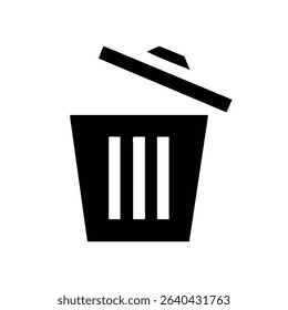 Black trash bin icon with lid slightly open