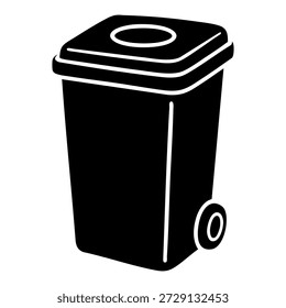 Cubo de basura negro sobre ruedas en diseño simple