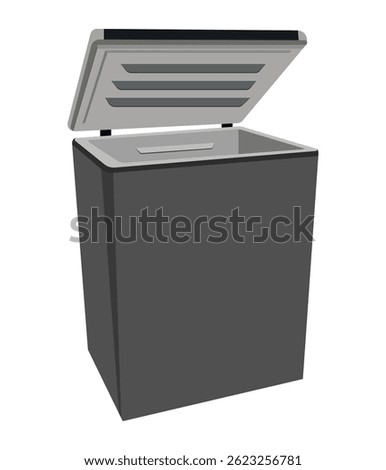 Black trash bin with an open lid and a sleek modern design illustration