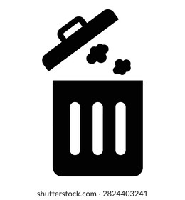 A black trash can with a cigarette butt and ash, symbolizing littering and pollution