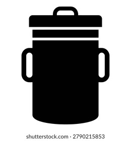 Black trash can featuring a lid and two side handles isolated on transparent background
