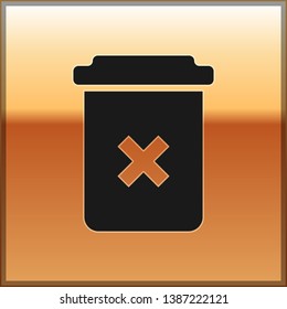 Black Trash can icon isolated on gold background. Delete icon. Garbage bin sign. Recycle basket icon. Office trash icon. Vector Illustration