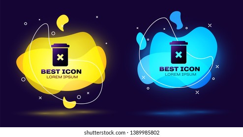 Black Trash can icon isolated on blue background. Delete icon. Garbage bin sign. Recycle basket icon. Office trash icon. Set of liquid color abstract geometric shapes. Vector Illustration