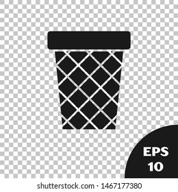 Black Trash can icon isolated on transparent background. Garbage bin sign. Recycle basket icon. Office trash icon.  Vector Illustration