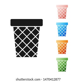 Black Trash can icon isolated on white background. Garbage bin sign. Recycle basket icon. Office trash icon. Set icons colorful. Vector Illustration