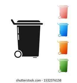 Black Trash can icon isolated on white background. Garbage bin sign. Recycle basket icon. Office trash icon. Set icons colorful. Vector Illustration