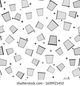 Black Trash can icon isolated seamless pattern on white background. Garbage bin sign. Recycle basket icon. Office trash icon.  Vector Illustration