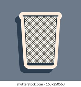 Black Trash can icon isolated on grey background. Garbage bin sign. Recycle basket icon. Office trash icon. Long shadow style. Vector Illustration