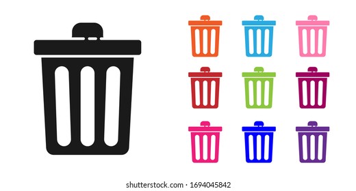 Black Trash puede enmarcar el icono aislado en fondo blanco. Signo de basurero. Icono de la canasta de reciclaje. Icono de basura de oficina. Establecer iconos coloridos. Ilustración vectorial
