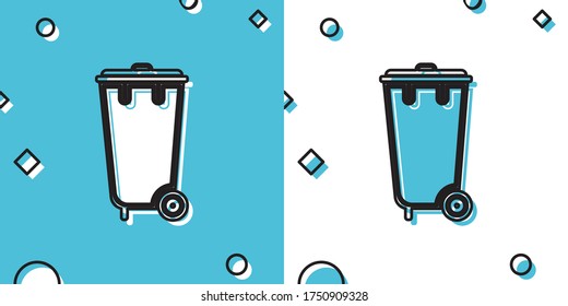 Black Trash can icon isolated on blue and white background. Garbage bin sign. Recycle basket icon. Office trash icon. Random dynamic shapes. Vector Illustration