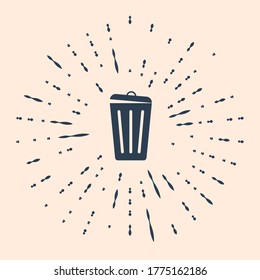 Black Trash can icon isolated on beige background. Garbage bin sign. Recycle basket icon. Office trash icon. Abstract circle random dots. Vector Illustration