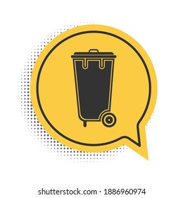 Black Trash can icon isolated on white background. Garbage bin sign. Recycle basket icon. Office trash icon. Yellow speech bubble symbol. Vector.
