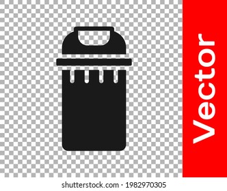 Black Trash can icon isolated on transparent background. Garbage bin sign. Recycle basket icon. Office trash icon.  Vector