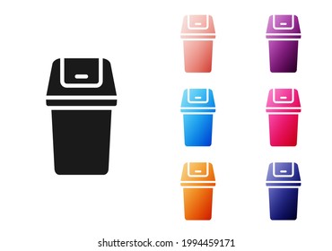 Black Trash can icon isolated on white background. Garbage bin sign. Recycle basket icon. Office trash icon. Set icons colorful. Vector