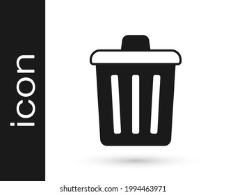La barra negra puede enmarcar un icono aislado en el fondo blanco. Signo de basurero. Icono de la canasta de reciclaje. Icono de papelera.  Vector