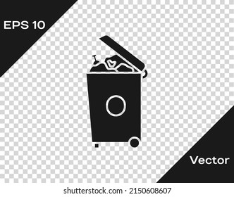 Black Trash can icon isolated on transparent background. Garbage bin sign. Recycle basket icon. Office trash icon. Vector Illustration