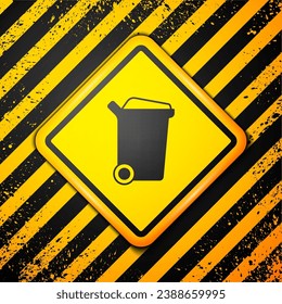 Black Trash can icon isolated on yellow background. Garbage bin sign. Recycle basket icon. Office trash icon. Warning sign. Vector
