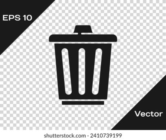 Black Trash can icon isolated on transparent background. Garbage bin sign. Recycle basket icon. Office trash icon.  Vector