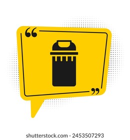 Black Trash can icon isolated on white background. Garbage bin sign. Recycle basket icon. Office trash icon. Yellow speech bubble symbol. Vector