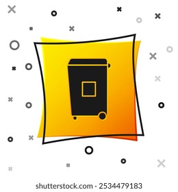 Black Trash can icon isolated on white background. Garbage bin sign. Recycle basket icon. Office trash icon. Yellow square button. Vector Illustration