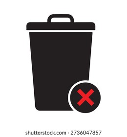 A black trash can icon with a red 'X' symbolizes deletion or removal.
