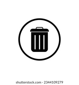 Black trash can icon vector illustration in circle