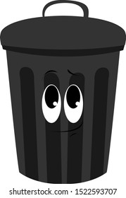 Black trash can, illustration, vector on white background.