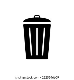 Black trash can with lid icon. Basket for dumping and storing household and food waste for further vector recycling