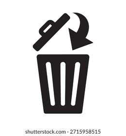 Black trash can with an object being discarded into it simple icon