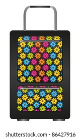 black travel bag with flowers cartoon isolated over white background. vector