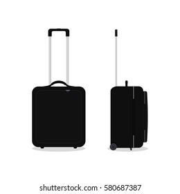 Black travel bag or suitcase. Isolated on white. Vector illustration.