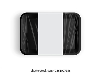 black tray packaging for food isolated on white background vector mock up