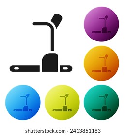 Icono de la máquina Treadmill negra aislado en fondo blanco. Establezca los iconos en los botones de círculo de color. Vector