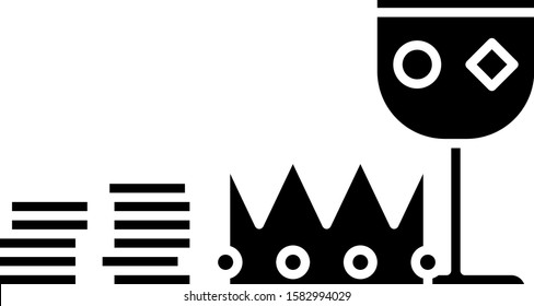 Black Treasure and riches icon isolated on white background. Treasure, gold, coins, jewels, crown, gold cup.  Vector Illustration