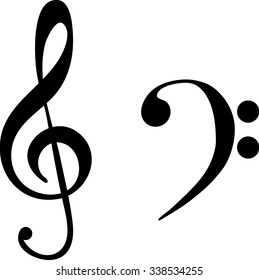 black treble and bass clef, music symbols, the notes, vector