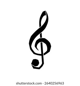 A black treble clef symbol is centered on a white background.