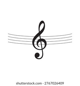 A black treble clef symbol displayed on five horizontal musical staff lines