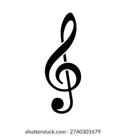 A black treble clef symbol on a white background