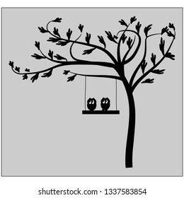 Black tree with Bird design.Vector illustration.