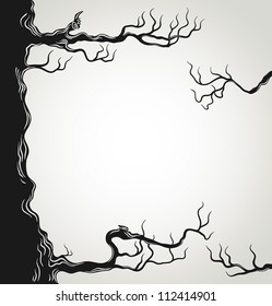 Black tree branches silhouette isolated on white background. Vector Illustration.