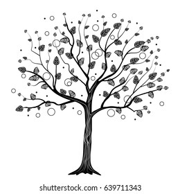 Black tree with circles isolated on white background