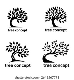 Schwarze Baum-Konzept-Logos auf weißem Hintergrund