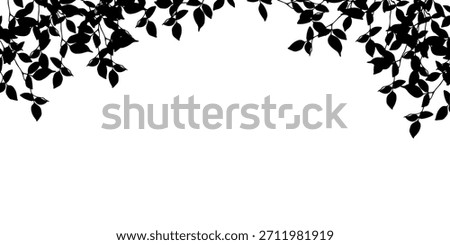 Black tree crowns banner. Silhouettes on white background