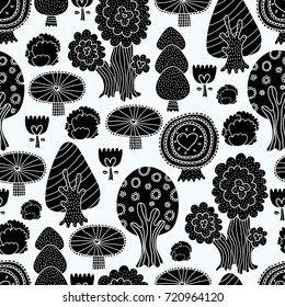 Black tree. Cute seamless pattern.
